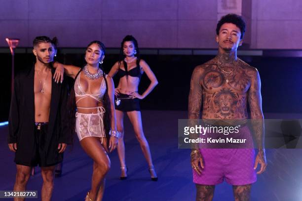In this image released on September 23, Mena Massoud, Vanessa Hudgens, Nicole Williams English, and Nyjah Huston are seen during Rihanna's Savage X...