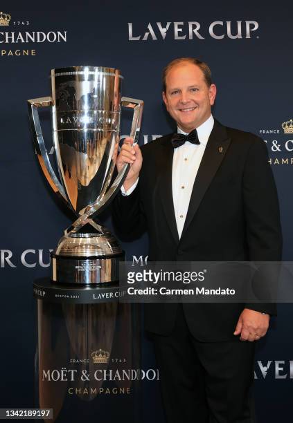 Tony Godsick, President and CEO of TEAM8, and Chairman of the Laver Cup, poses on the black carpet during the Laver Cup Opening Night Gala presented...