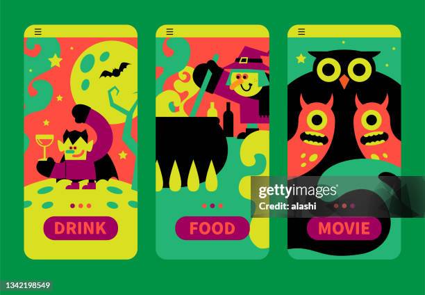 happy virtual halloween party app - horror movie poster stock illustrations