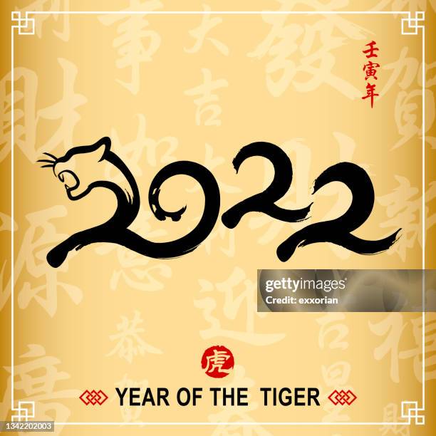 year of the tiger 2021 calligraphy - year of the tiger stock illustrations