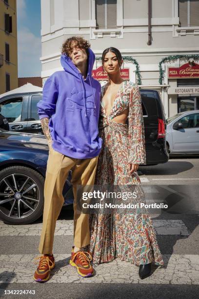 Italian influencer and tiktoker Elisa Maino and the italian youtuber Diego Lazzari guests at Etro fashion show on the second day of Milan Fashion...