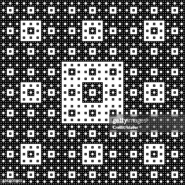 detailed six levels sierpinski carpet fractal inspired pattern, with shadow - fibonacci stock illustrations