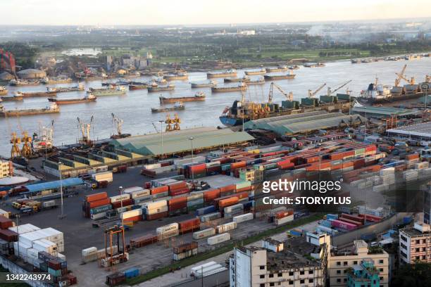 general view of chittagong port - chittagong bildbanksfoton och bilder