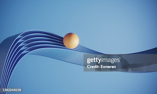 Orange Colored Ball Standing On Wavy Ribbons Orange Colored Ball Standing On Wavy Ribbons
