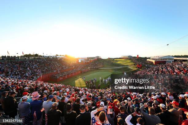 Sergio Garcia of Spain and team Europe plays his shot from the first tee during Friday Morning Foursome Matches of the 43rd Ryder Cup at Whistling...