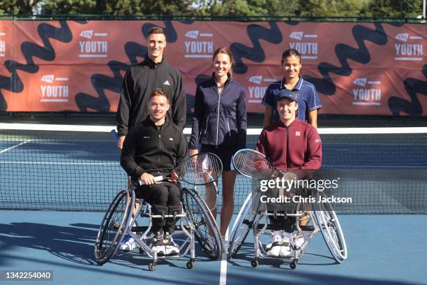 Catherine, Duchess of Cambridge poses with British US Open champions Emma Raducanu, Joe Salisbury, Alfie Hewett and Gordon Reid as they return to the...