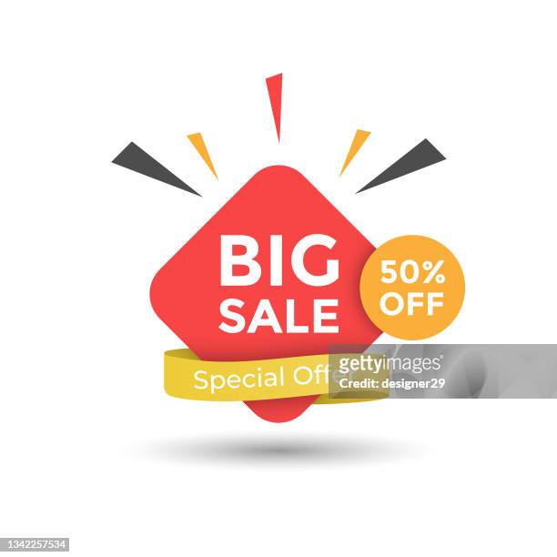 big sale of special offers and %50 offer discount red banner template vector design. - rush shopping stock illustrations