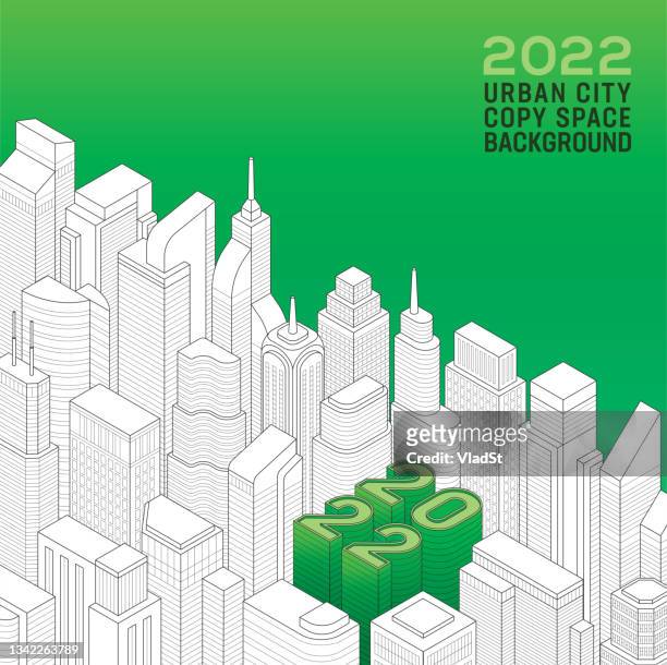 illustrazioni stock, clip art, cartoni animati e icone di tendenza di 2022 smart city isometrica green building real estate costruzione grattacieli urban city - costruire