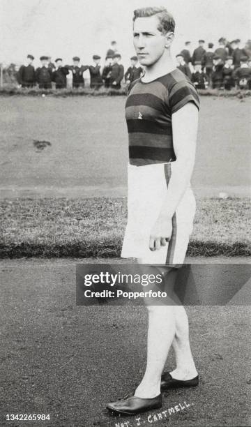 American athlete Nathaniel Cartmell wearing white shirts and a striped t-shirt, during the 1908 Summer Olympics in London, England, 1908. Cartmell...