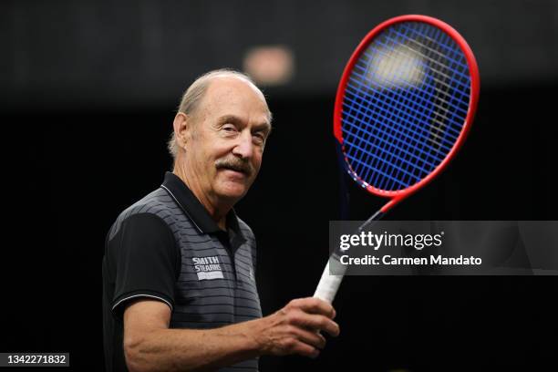 Stan Smith during the UPS Tennis clinic at Boston Athletic Centre during Day 1 of the 2021 Laver Cup at TD Gardens on September 24, 2021 in Boston,...