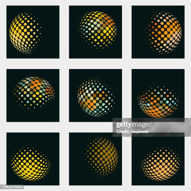 global commercial minimalistic shapes halftone color spheres icon collection - global business continuity stock illustrations