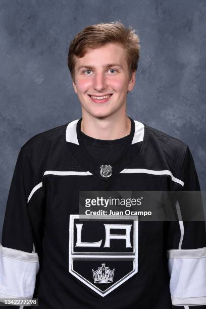 Jacob Moverare of the Los Angeles Kings poses for his official headshot for the 2021-2022 season on September 22, 2021 at the Toyota Sports...