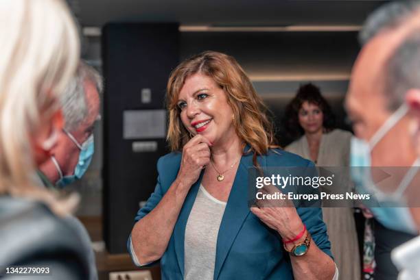 Actress Belinda Washington talks at the presentation of 'Belinda's Travels' at the Hotel Urban Viveiro, on 24 September, 2021 in Lugo, Galicia,...