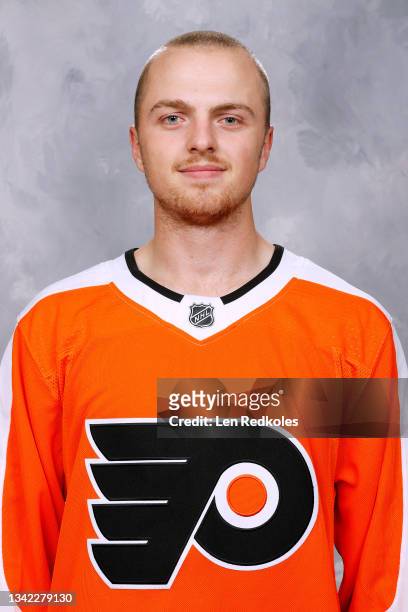 Linus Hogberg of the Philadelphia Flyers poses for his official headshot for the 2021-2022 season on August 28, 2021 at the Virtua Flyers Skate Zone...