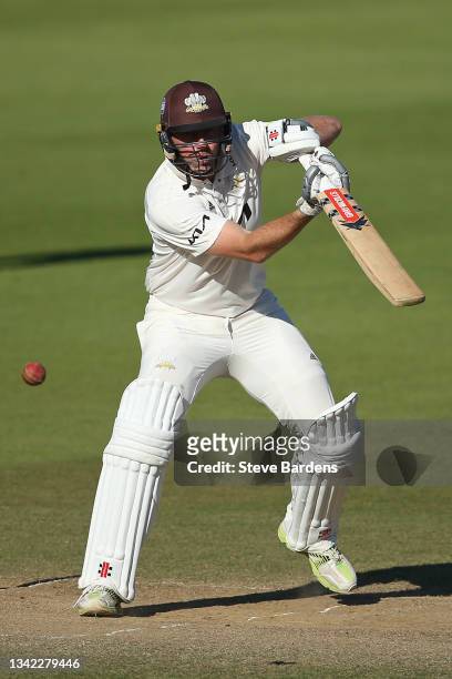 Rikki Clarke of Surrey plays a shot in his final appearance on day four during the LV= Insurance County Championship match between Surrey and...