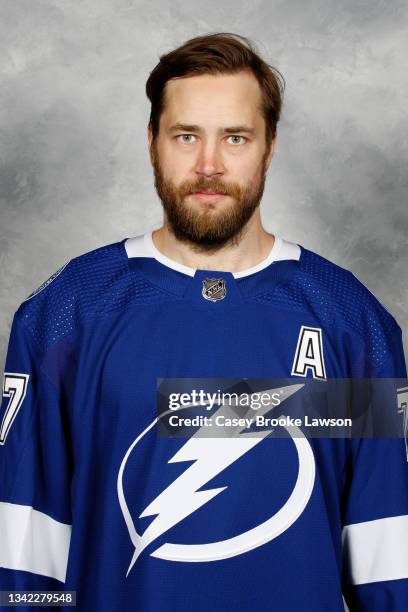 Victor Hedman of the Tampa Bay Lightning poses for his official headshot for the 2021-2022 season on September 22, 2021 at Amalie Arena in Tampa,...