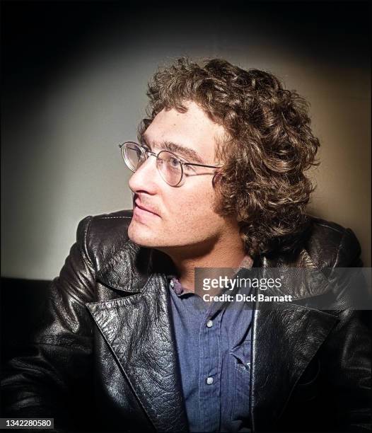 Image has been digitally converted to colour from a black and white analogue original.) American singer-songwriter Randy Newman at the offices of the...