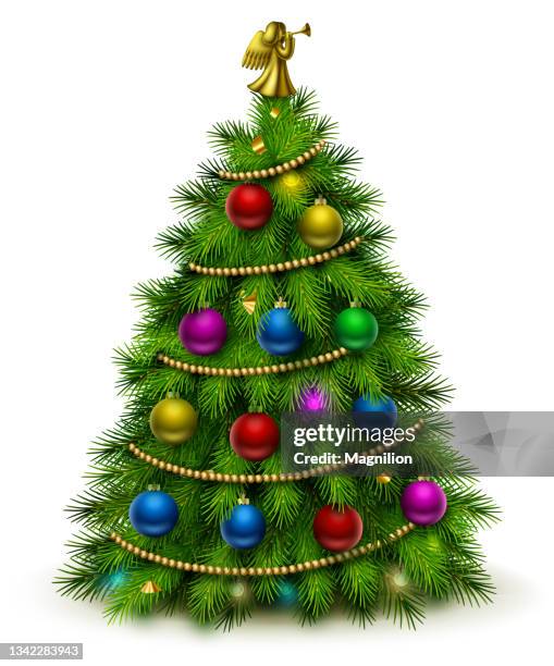 christmas tree with decorations - pine tree close up stock illustrations