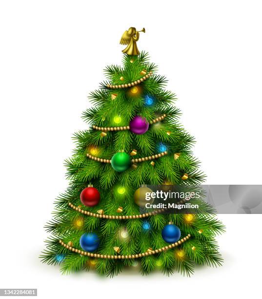 christmas tree with decorations - pine tree close up stock illustrations
