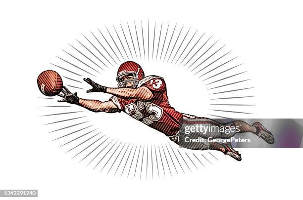 illustrations, cliparts, dessins animés et icônes de joueur de football américain attrapant du football - attraper