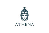 Beauty Greek Roman Goddess Minerva Head Sculpture Logo Design Vector