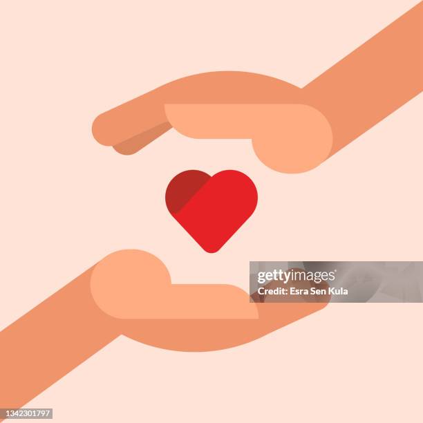 close up of protecting a red heart in hands concept. modern simple flat illustration. - hearts charity gala stock illustrations