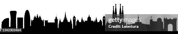 barcelona skyline (all buildings are complete and moveable) - gothic quarter stock illustrations