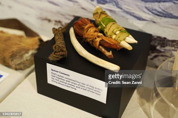 View of quivers found with Ötzi, the glacier mummy, at the opening of the DNALC NYC at City Tech on September 24, 2021 in Brooklyn, New York.