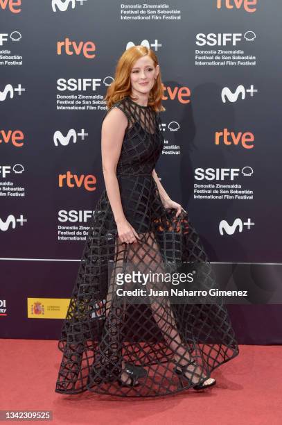 Ana Polvorosa attends "La Fortuna" premiere during 69th San Sebastian Film Festival at Kursaal, San Sebastian on September 24, 2021 in San Sebastian,...