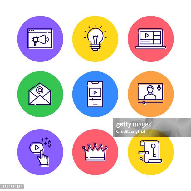 set of digital marketing related line icons. outline symbol collection - filming set stock illustrations
