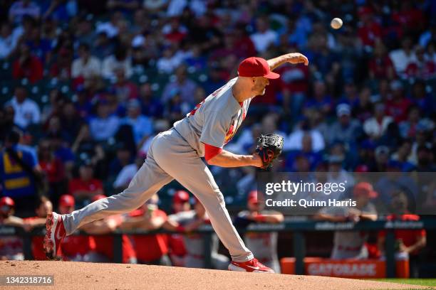 Happ of the St. Louis Cardinals pitches in the first inning against the Chicago Cubs in game one of a doubleheader at Wrigley Field on September 24,...