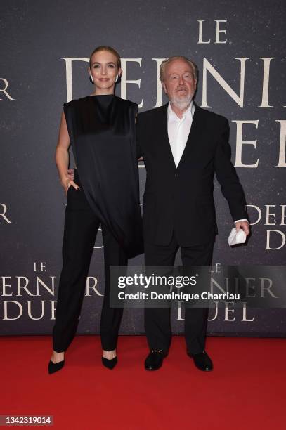 Jodie Comer and Ridley Scott attend the French premiere of 20th Century Studios' "The Last Duel" at cinema Gaumont Champs Elysees on September 24,...