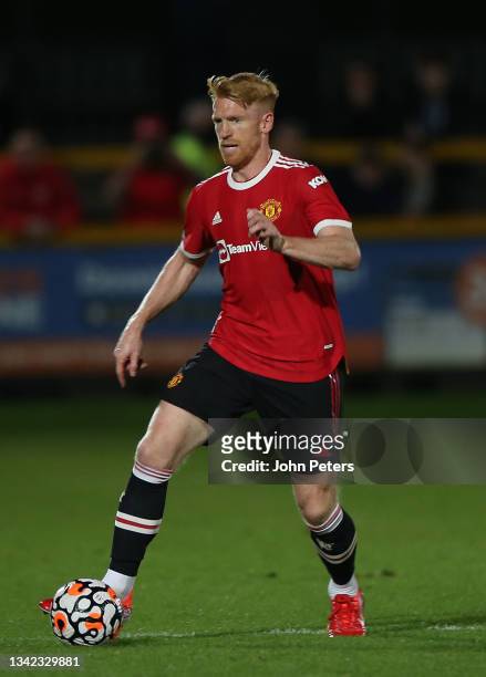 Paul McShane of Manchester United U23s in action durinbg the Premier League 2 match between Everton U23s and Manchester United U23s at Pure Stadium...