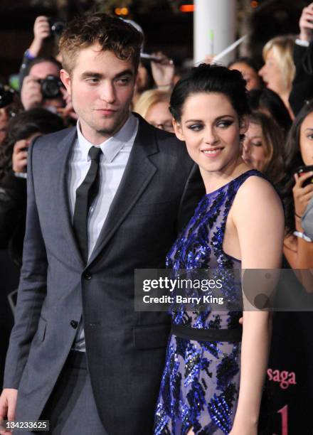 Actor Robert Pattinson and actress Kristen Stewart arrive at the Los Angeles Premiere "The Twilight Saga: Breaking Dawn - Part 1" at Nokia Theatre...