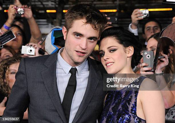 Actor Robert Pattinson and actress Kristen Stewart arrive at the Los Angeles Premiere "The Twilight Saga: Breaking Dawn - Part 1" at Nokia Theatre...