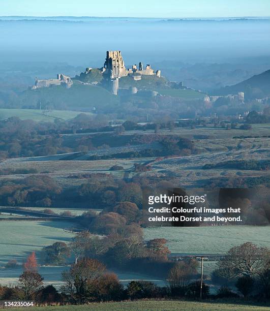 corfe castle from near kingston village - kingston upon thames history stock pictures, royalty-free photos & images