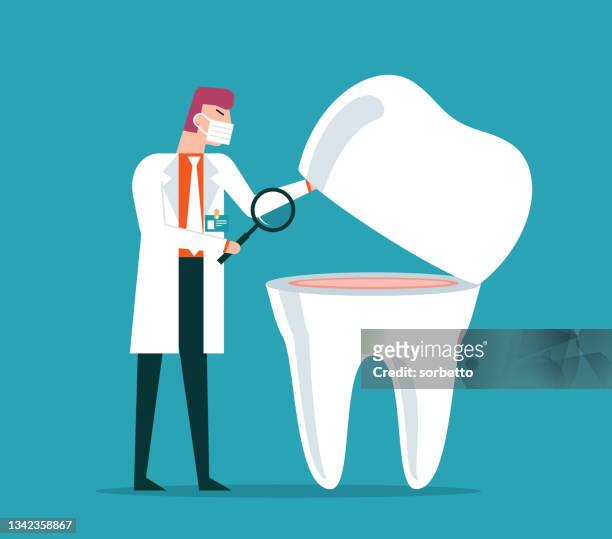 dental care - magnifying glass - toothache stock illustrations