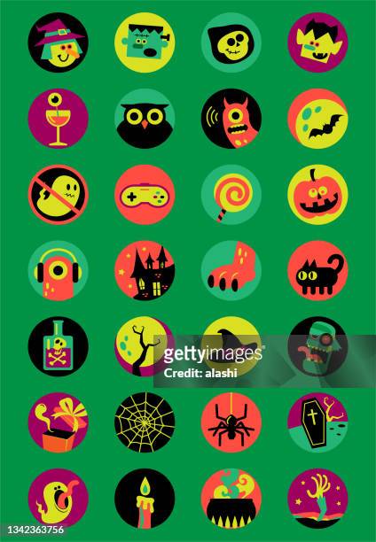 stockillustraties, clipart, cartoons en iconen met icon set of virtual halloween party and halloween costume contest and international monster hunter and virtual trick or treat - cute or scary curious animal costumes from the archives