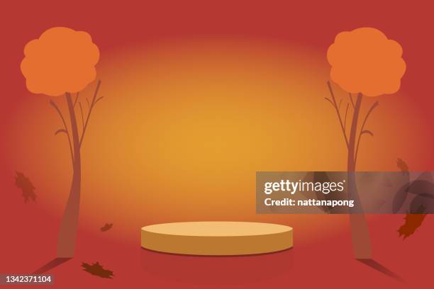 autumn sale podium - white studio background stock illustrations
