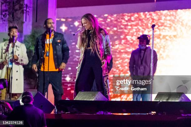 Jennifer Lopez is seen rehearsing for the Global Citizen concert in Central Park on September 24, 2021 in New York City.