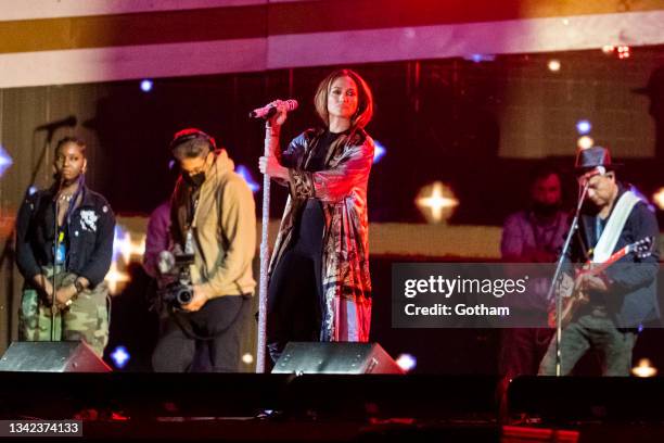 Jennifer Lopez is seen rehearsing for the Global Citizen concert in Central Park on September 24, 2021 in New York City.