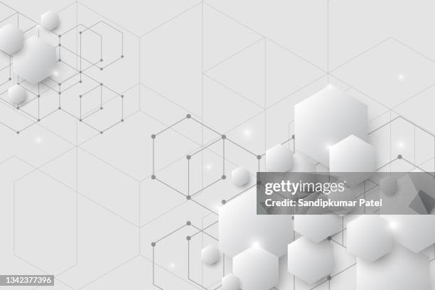 abstract hexagons with nodes digital geometric with black lines and dots on white background. - chemistry background stock illustrations