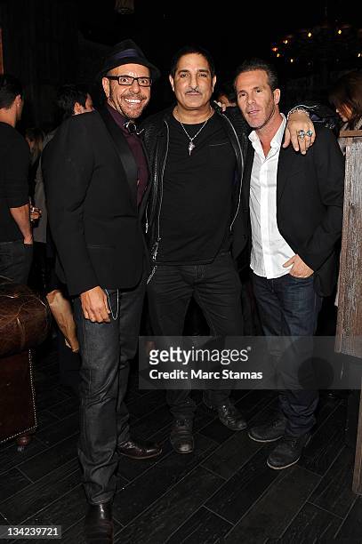 Veteran Scouting Exec Michael Flutie, Nur Khan and CEO of One Management Scott Lipps attend the "Scouted" Premiere Party at the Electric Room at...