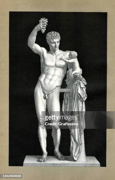 hermes and the infant dionysus of praxiteles 1898 - ancient olympia greece stock illustrations