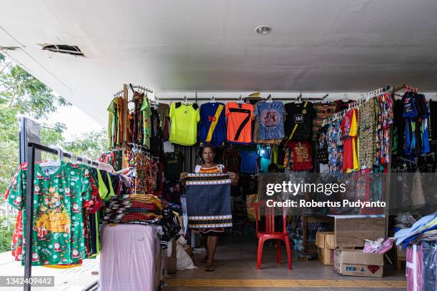 Papua New Guinea people shop at a traditional market near Skouw Cross Border Post on September 25, 2021 in Jayapura, Irian Jaya, Indonesia. Indonesia...