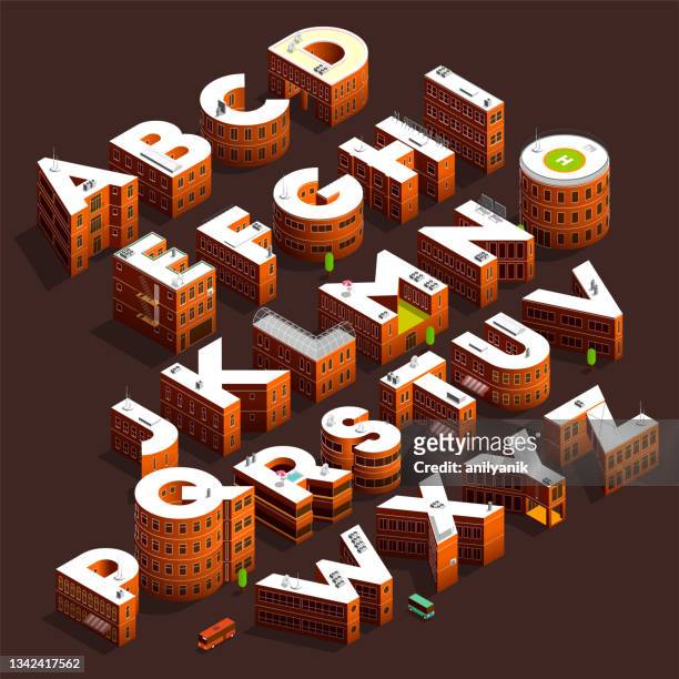 alphabet stadt - three dimensional stock-grafiken, -clipart, -cartoons und -symbole