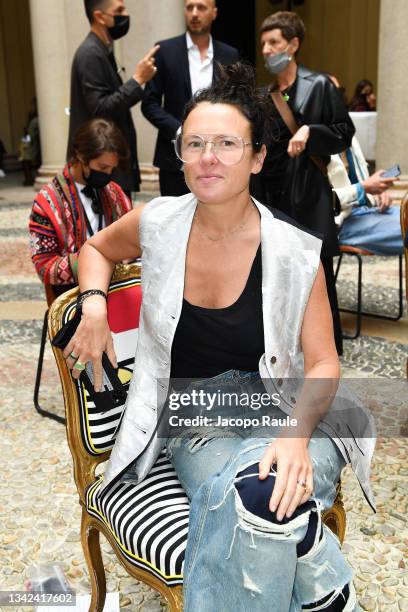 Katie Grand is seen on the front row of the Ermanno Scervino fashion show during the Milan Fashion Week - Spring / Summer 2022 on September 25, 2021...