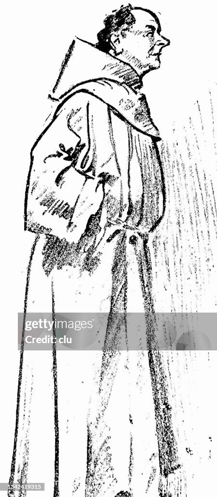 Hand From Under Robe Monk Keeps Hands Hidden Under His Robe Stnanding Side View High-Res ...