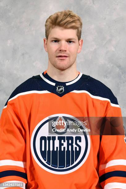 Warren Foegele of the Edmonton Oilers poses for his official headshot for the 2021-2022 season on September 22, 2021 at Rogers Place in Edmonton,...