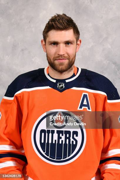 Leon Draisaitl of the Edmonton Oilers poses for his official headshot for the 2021-2022 season on September 22, 2021 at Rogers Place in Edmonton,...